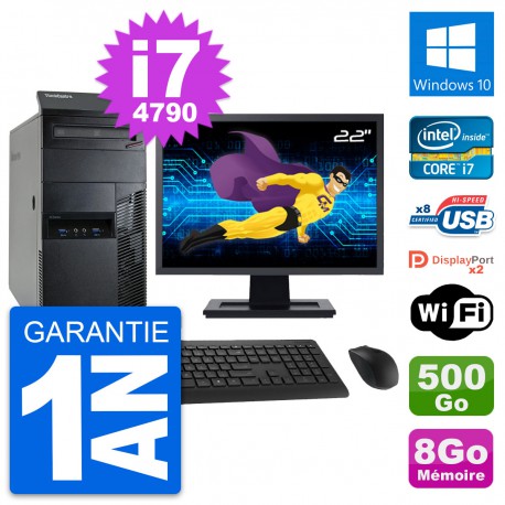 PC Tour Lenovo M93p Ecran 22" Intel i7-4790 RAM 8Go Disque 500Go Windows 10 Wifi