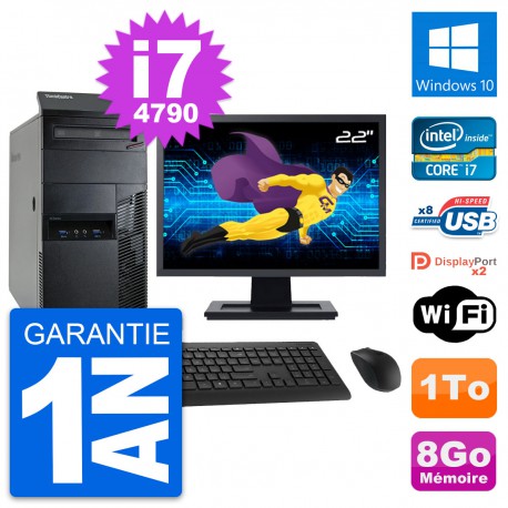 PC Tour Lenovo M93p Ecran 22" Intel i7-4790 RAM 8Go Disque 1To Windows 10 Wifi
