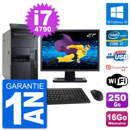 PC Tour Lenovo M93p Ecran 27" Core i7-4790 RAM 16Go Disque 250Go Windows 10 Wifi