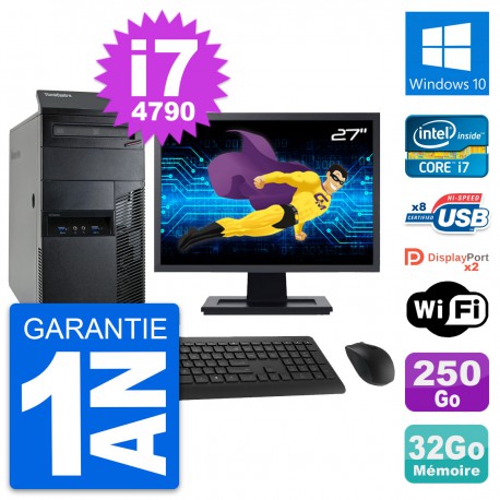 PC Tour Lenovo M93p Ecran 27" Core i7-4790 RAM 32Go Disque 250Go Windows 10 Wifi