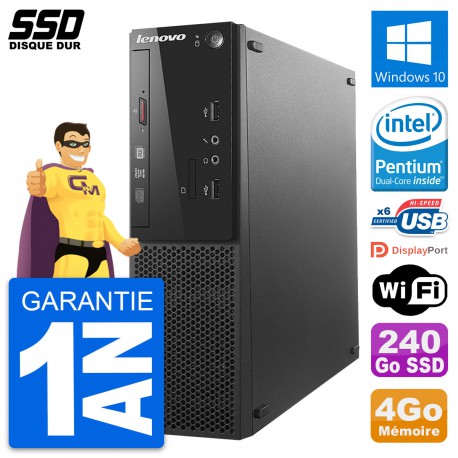 PC Lenovo S500 SFF Intel G3220 RAM 4Go SSD 240Go Windows 10 Wifi