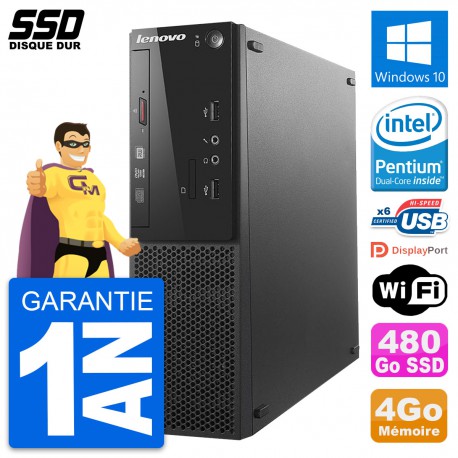PC Lenovo S500 SFF Intel G3220 RAM 4Go SSD 480Go Windows 10 Wifi
