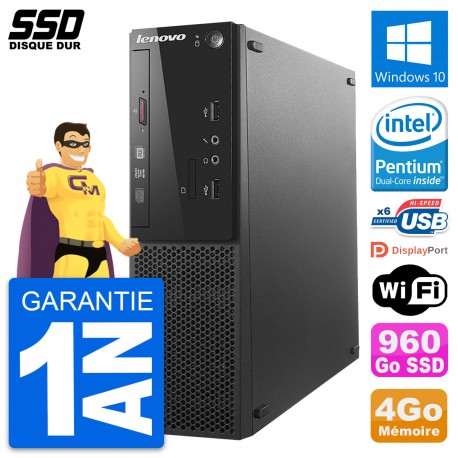 PC Lenovo S500 SFF Intel G3220 RAM 4Go SSD 960Go Windows 10 Wifi