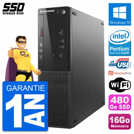 PC Lenovo S500 SFF Intel G3220 RAM 16Go SSD 480Go Windows 10 Wifi