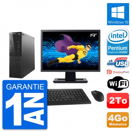 PC Lenovo S500 SFF Ecran 19" Intel G3220 RAM 4Go Disque 2To Windows 10 Wifi
