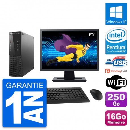 PC Lenovo S500 SFF Ecran 19" Intel G3220 RAM 16Go Disque 250Go Windows 10 Wifi