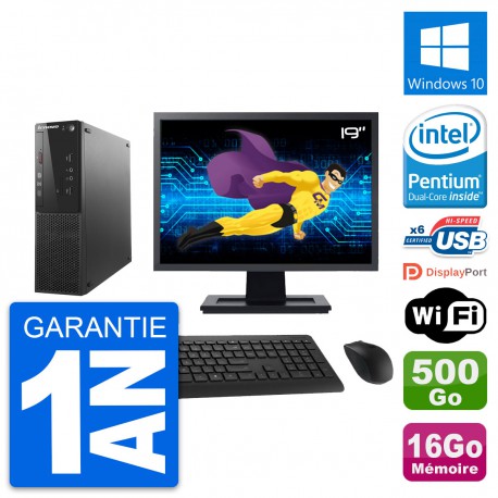 PC Lenovo S500 SFF Ecran 19" Intel G3220 RAM 16Go Disque 500Go Windows 10 Wifi