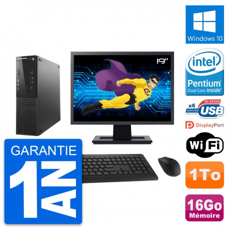 PC Lenovo S500 SFF Ecran 19" Intel G3220 RAM 16Go Disque 1To Windows 10 Wifi