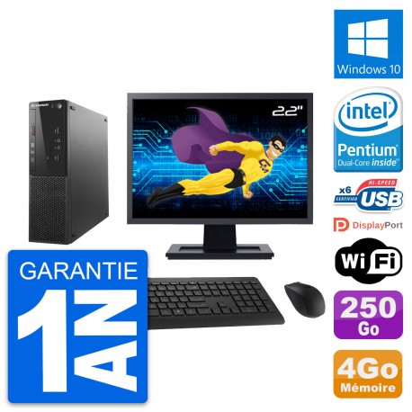 PC Lenovo S500 SFF Ecran 22" Intel G3220 RAM 4Go Disque 250Go Windows 10 Wifi