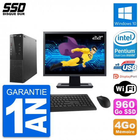 PC Lenovo S500 SFF Ecran 22" Intel G3220 RAM 4Go SSD 960Go Windows 10 Wifi