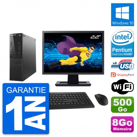 PC Lenovo S500 SFF Ecran 22" Intel G3220 RAM 8Go Disque 500Go Windows 10 Wifi