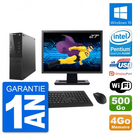 PC Lenovo S500 SFF Ecran 27" Intel G3220 RAM 4Go Disque 500Go Windows 10 Wifi