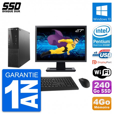 PC Lenovo S500 SFF Ecran 27" Intel G3220 RAM 4Go SSD 240Go Windows 10 Wifi