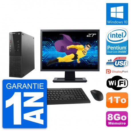 PC Lenovo S500 SFF Ecran 27" Intel G3220 RAM 8Go Disque 1To Windows 10 Wifi