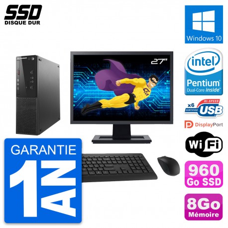 PC Lenovo S500 SFF Ecran 27" Intel G3220 RAM 8Go SSD 960Go Windows 10 Wifi