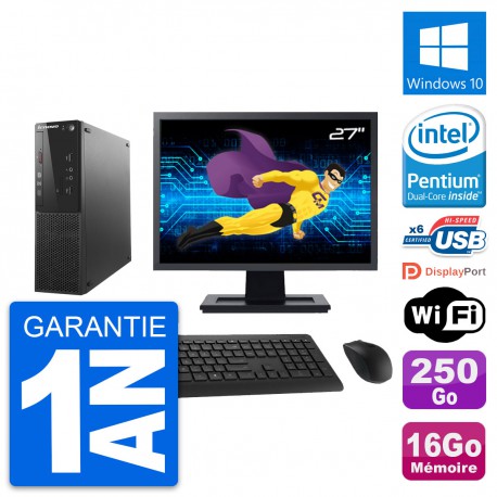 PC Lenovo S500 SFF Ecran 27" Intel G3220 RAM 16Go Disque 250Go Windows 10 Wifi