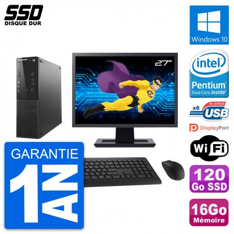 PC Lenovo S500 SFF Ecran 27" Intel G3220 RAM 16Go SSD 120Go Windows 10 Wifi