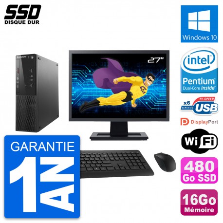 PC Lenovo S500 SFF Ecran 27" Intel G3220 RAM 16Go SSD 480Go Windows 10 Wifi
