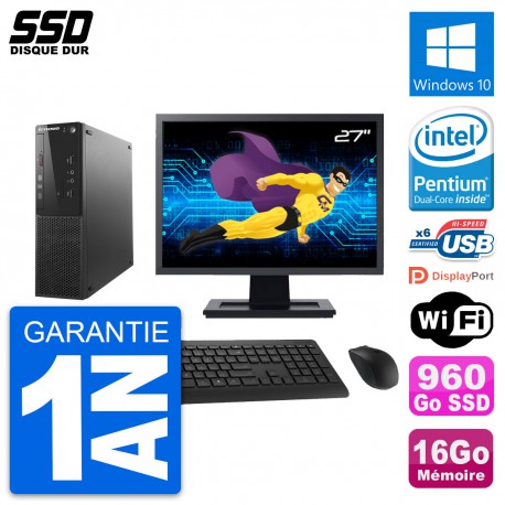PC Lenovo S500 SFF Ecran 27" Intel G3220 RAM 16Go SSD 960Go Windows 10 Wifi