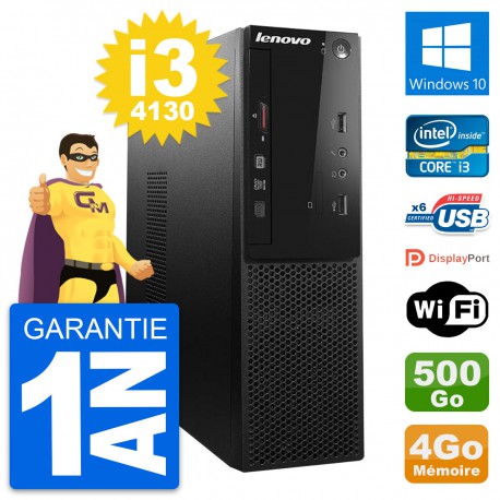 PC Lenovo S500 SFF Intel Core i3-4130 RAM 4Go Disque Dur 500Go Windows 10 Wifi