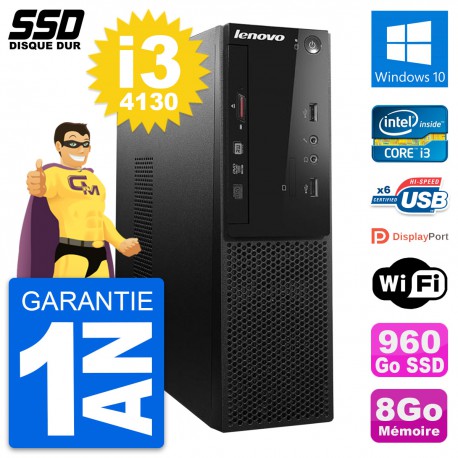 PC Lenovo S500 SFF Intel Core i3-4130 RAM 8Go SSD 960Go Windows 10 Wifi