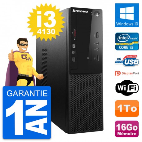 PC Lenovo S500 SFF Intel Core i3-4130 RAM 16Go Disque Dur 1To Windows 10 Wifi