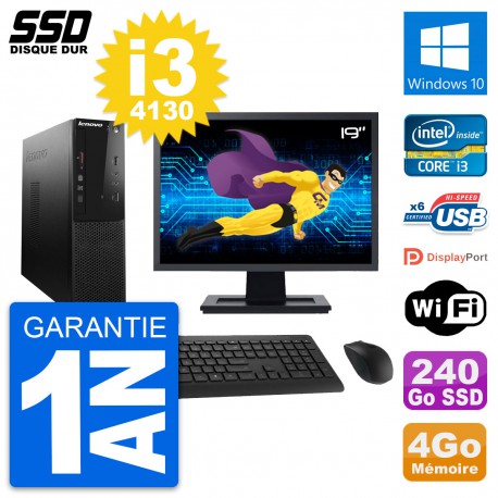 PC Lenovo S500 SFF Ecran 19" Intel i3-4130 RAM 4Go SSD 240Go Windows 10 Wifi