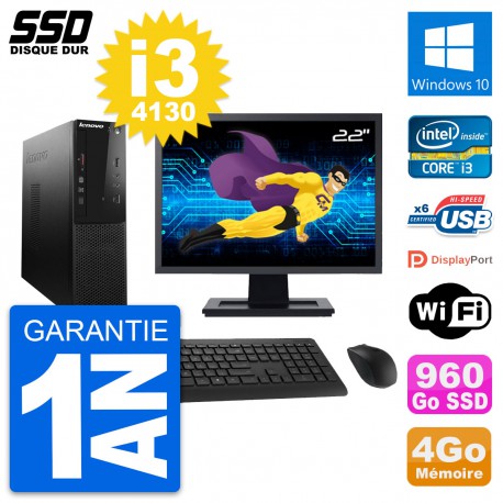 PC Lenovo S500 SFF Ecran 22" Intel i3-4130 RAM 4Go SSD 960Go Windows 10 Wifi
