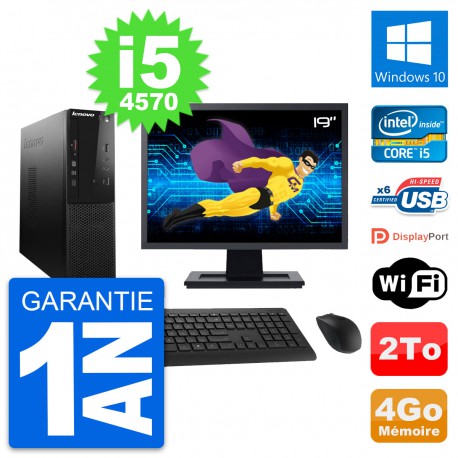 PC Lenovo S500 SFF Ecran 19" Intel i5-4570 RAM 4Go Disque 2To Windows 10 Wifi