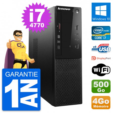 PC Lenovo S500 SFF Intel Core i7-4770 RAM 4Go Disque Dur 500Go Windows 10 Wifi