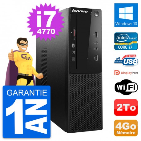 PC Lenovo S500 SFF Intel Core i7-4770 RAM 4Go Disque Dur 2To Windows 10 Wifi