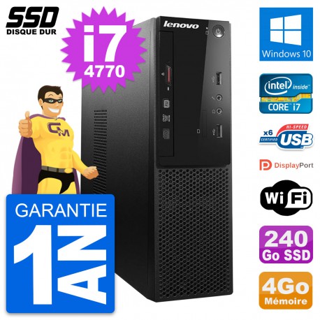 PC Lenovo S500 SFF Intel Core i7-4770 RAM 4Go SSD 240Go Windows 10 Wifi