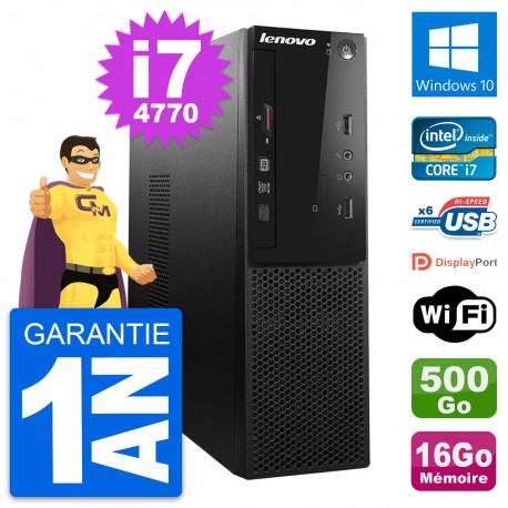 PC Lenovo S500 SFF Intel Core i7-4770 RAM 16Go Disque Dur 500Go Windows 10 Wifi