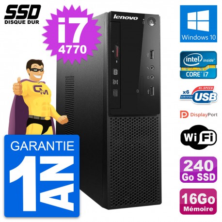 PC Lenovo S500 SFF Intel Core i7-4770 RAM 16Go SSD 240Go Windows 10 Wifi