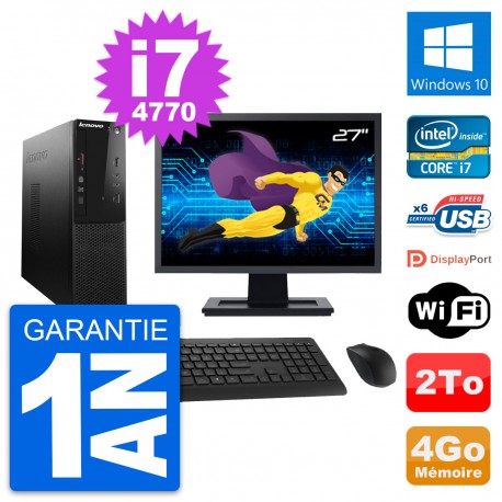 PC Lenovo S500 SFF Ecran 27" Intel i7-4770 RAM 4Go Disque 2To Windows 10 Wifi
