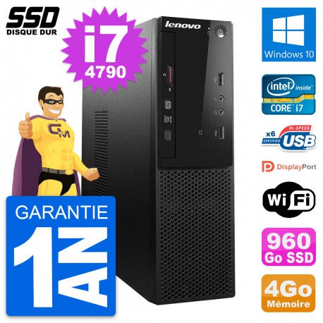 PC Lenovo S500 SFF Intel Core i7-4790 RAM 4Go SSD 960Go Windows 10 Wifi