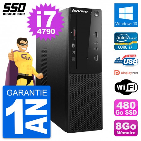 PC Lenovo S500 SFF Intel Core i7-4790 RAM 8Go SSD 480Go Windows 10 Wifi