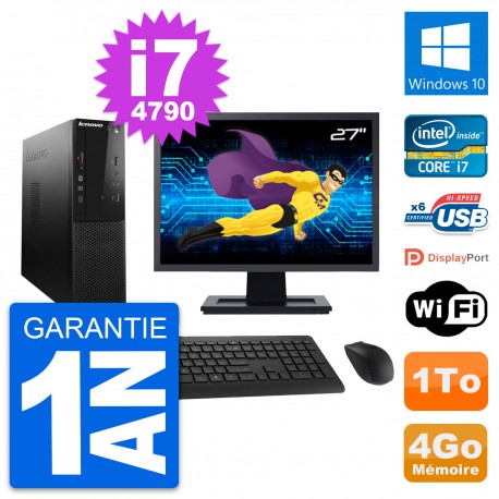 PC Lenovo S500 SFF Ecran 27" Intel i7-4790 RAM 4Go Disque 1To Windows 10 Wifi
