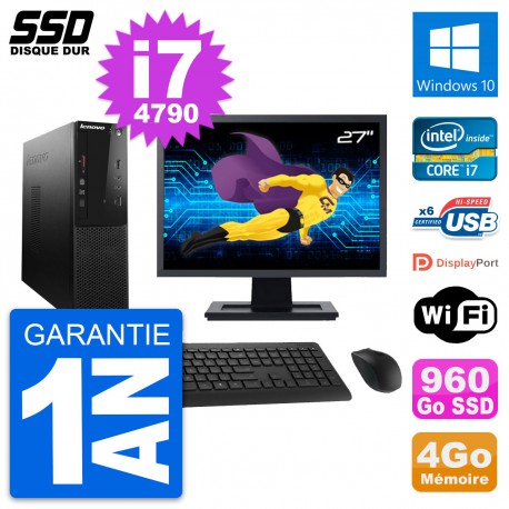 PC Lenovo S500 SFF Ecran 27" Intel i7-4790 RAM 4Go SSD 960Go Windows 10 Wifi