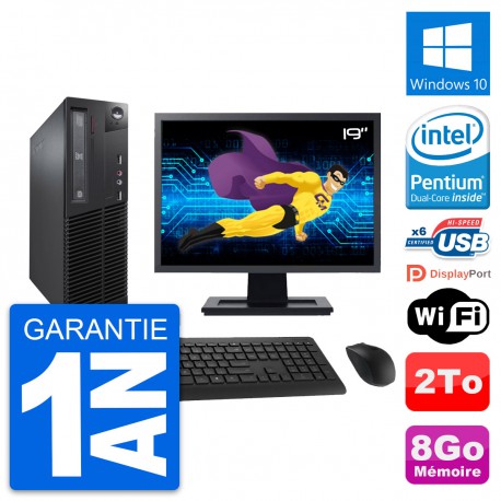 PC Lenovo M73 SFF Ecran 19" Intel G3220 RAM 8Go Disque Dur 2To Windows 10 Wifi
