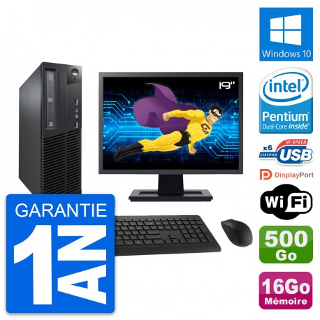 PC Lenovo M73 SFF Ecran 19" Intel G3220 RAM 16Go Disque 500Go Windows 10 Wifi