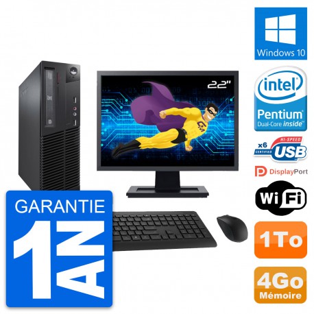 PC Lenovo M73 SFF Ecran 22" Intel G3220 RAM 4Go Disque Dur 1To Windows 10 Wifi