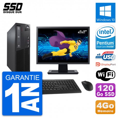 PC Lenovo M73 SFF Ecran 22" Intel G3220 RAM 4Go SSD 120Go Windows 10 Wifi