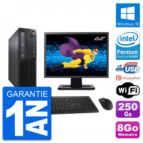 PC Lenovo M73 SFF Ecran 22" Intel G3220 RAM 8Go Disque 250Go Windows 10 Wifi
