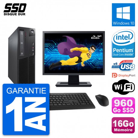 PC Lenovo M73 SFF Ecran 22" Intel G3220 RAM 16Go SSD 960Go Windows 10 Wifi