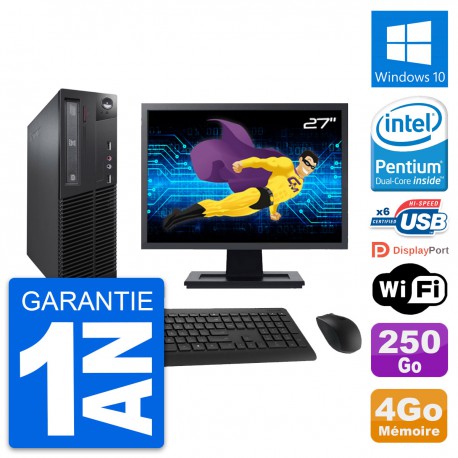 PC Lenovo M73 SFF Ecran 27" Intel G3220 RAM 4Go Disque 250Go Windows 10 Wifi