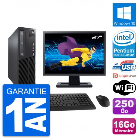 PC Lenovo M73 SFF Ecran 27" Intel G3220 RAM 16Go Disque 250Go Windows 10 Wifi