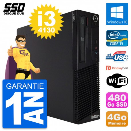 PC Lenovo ThinkCentre M73 SFF Intel i3-4130 RAM 4Go SSD 480Go Windows 10 Wifi