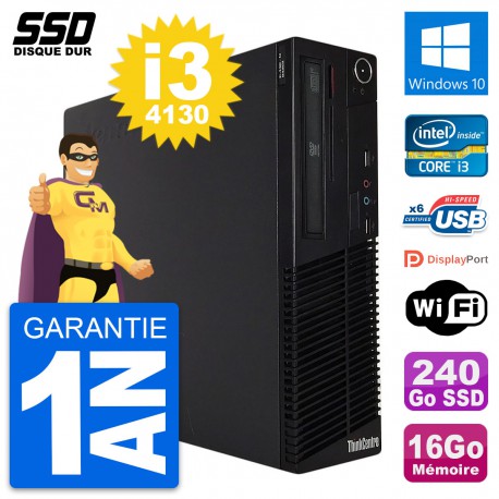 PC Lenovo ThinkCentre M73 SFF Intel i3-4130 RAM 16Go SSD 240Go Windows 10 Wifi