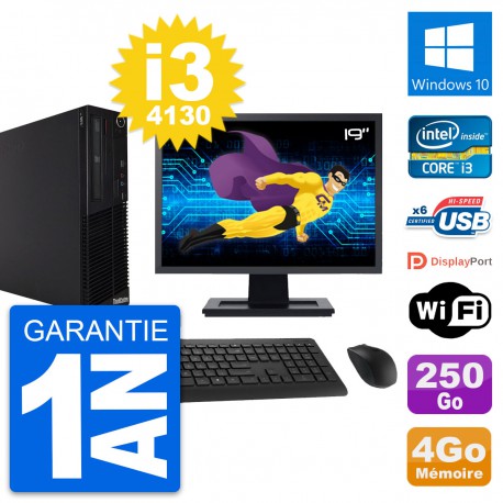 PC Lenovo M73 SFF Ecran 19" Intel i3-4130 RAM 4Go Disque 250Go Windows 10 Wifi